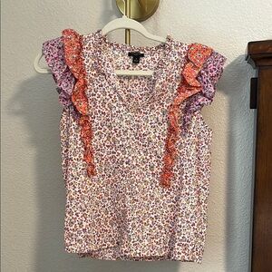 Ann Taylor Floral Ruffle Sleeve Top